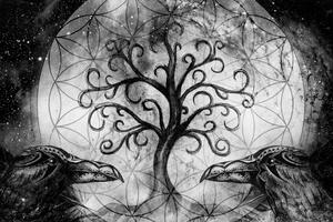 Tablou copacul magic al vieții alb-negru