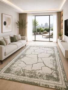 Covor Frida 08912 Marime 50 x 80 cm, Crem, Gri, Inaltime Fir 7.5 mm, Antialergic, Polipropilena, Living, Dormitor, Sufragerie, Birou 50 x 80