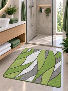 Covoras Antiderapant pentru Baie si Piscina Green Waves V24041B, 65 80 cm, Absorbant, tip Burete, PVC, Verde Alb Green Waves