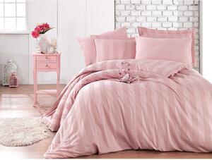Lenjerie de pat din bumbac satinat pentru pat dublu cu cearșaf Hobby Wafel, 200 x 220 cm, roz