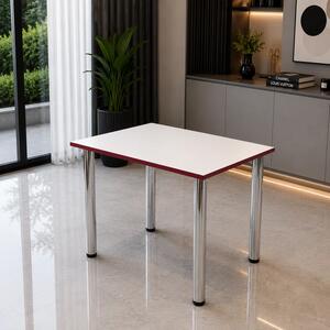 Masa de bucatarie DENVER, blat pal alb, cant abs bordo, picioare crom, 90X64X73 cm