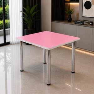 Masa de bucatarie DENVER, blat pal roz, cant abs alb, picioare crom, 90X64X73 cm