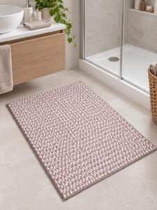 Covoraș de Baie Antiderapant Melody, Roz Pudrat cu Alb, Mărime 55 80 cm, Microfibră de Poliester, Grosime Totală 10 mm 55 x 80