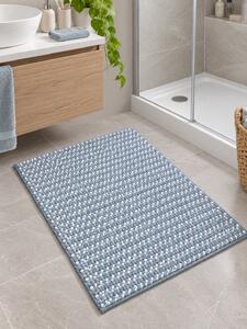Covoraș de Baie Antiderapant Melody, Turcoaz cu Alb, Mărime 55 80 cm, Microfibră de Poliester, Grosime Totală 10 mm 55 x 80