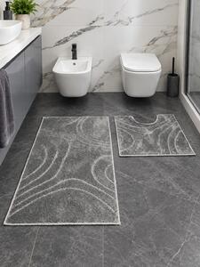 Set 2 Covorașe de Baie Antiderapante Joy, Gri, Mărimi 57 100 cm și 57 50 cm, Poliester, Grosime Totală 7 mm 57 x 100 / 57 x 50