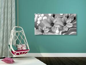 Tablou floare magnolie pe fundal abstract alb-negru