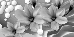 Tablou floare magnolie pe fundal abstract alb-negru
