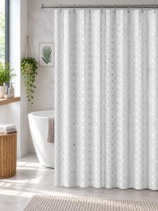 Perdea de Duș Jacquard Model Romburi, Alb, Mărime 180 180 cm, Poliester și Polipropilenă, 12 Inele Incluse 180 x 180