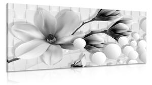 Tablou magnolie cu elemente abstracte alb-negru