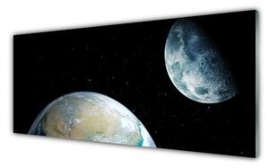 Panou sticla bucatarie Luna Pământ spațiu Universul Negru Albastru Gri