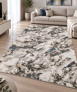 Covor Elsa 12288 A, Marime 150 x 230 cm, Gri, Crem si Albastru, Inaltime Fir 7 mm, Antialergic, Polipropilena, Living, Dormitor 150 x 230
