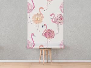 Fototapet Flamingos vad în flori sălbatice
