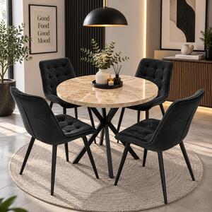 Set masa Hamburg Royal Beige cu 4 scaune Osaka negru, DENVER, picioare metalice negre, forma rotunda, 90x73 cm