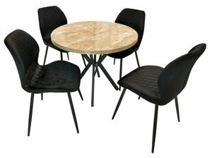 Set masa Hamburg Royal Beige cu 4 scaune Goteborg negru, DENVER, picioare metalice negre, forma rotunda, 90x73 cm