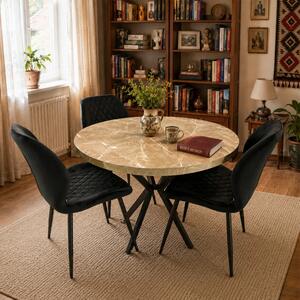 Set masa Hamburg Royal Beige cu 3 scaune Goteborg negru, DENVER, picioare metalice negre, forma rotunda, 90x73 cm