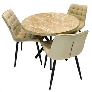 Set masa Hamburg Royal Beige cu 3 scaune Osaka bej, picioare metalice negre, forma rotunda, 90x73 cm