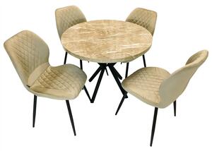 Set masa Hamburg Royal Beige cu 4 scaune Goteborg bej, DENVER, picioare metalice negre, forma rotunda, 90x73 cm