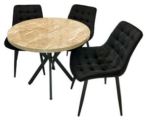 Set masa Hamburg Royal Beige cu 3 scaune Osaka negru, picioare metalice negre, forma rotunda, 90x73 cm