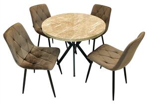 Set masa Hamburg Royal Beige cu 4 scaune Kobe maro, DENVER, picioare metalice negre, forma rotunda, 90x73 cm