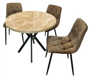 Set masa Hamburg Royal Beige cu 3 scaune Kobe maro, DENVER, picioare metalice negre, forma rotunda, 90x73 cm
