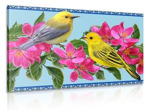 Tablou păsărele și flori în stil vintage