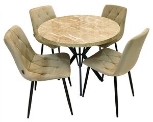 Set masa Hamburg Royal Beige cu 4 scaune Kobe bej, DENVER, picioare metalice negre, forma rotunda, 90x73 cm