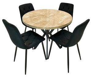 Set masa Hamburg Royal Beige cu 4 scaune Kobe negru, DENVER, picioare metalice negre, forma rotunda, 90x73 cm