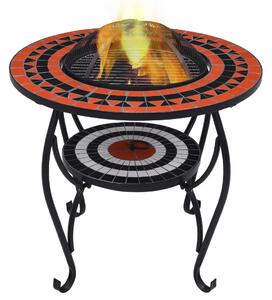 Masă cu vatră de foc, mozaic, cărămiziu și alb, 68 cm, ceramică