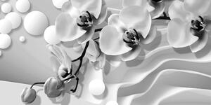 Tablou orhidee pe fundal abstract alb-negru