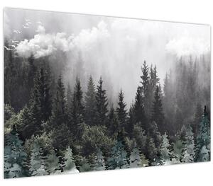 Tablou - Pădure cu elemente ilustrate (90x60 cm)