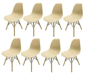 Set 8 scaune Malmo, DENVER, sezut tip scoica bej, picioare lemn, 48x54x80 cm