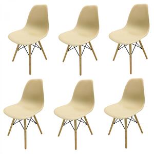 Set 6 scaune Malmo, DENVER, sezut tip scoica bej, picioare lemn, 46x54x80 cm