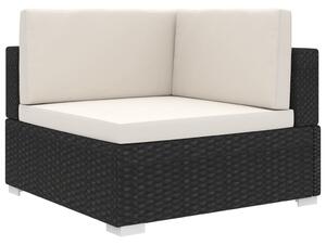 Scaun modular de colț, 1 buc., negru, poliratan, cu perne