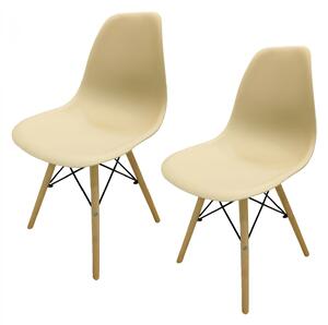 Set 2 scaune Malmo, DENVER, sezut tip scoica bej, picioare lemn, 46x54x80 cm