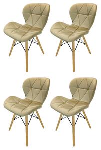 Set 4 scaune Oslo, DENVER, catifea bej, picioare lemn, 48x39x74 cm