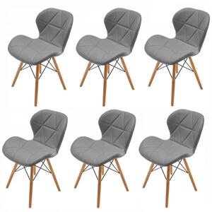 Set 6 scaune Oslo, DENVER, piele ecologica gri, picioare lemn, 48x39x74 cm