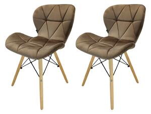Set 2 scaune Oslo, DENVER, catifea maro, picioare lemn, 48x39x74 cm