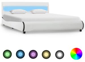 Cadru de pat cu LED, alb, 160 x 200 cm, piele ecologică