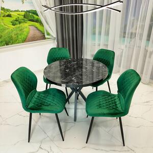 Set masa Hamburg Black Marble cu 4 scaune Goteborg verde, DENVER, picioare metalice negre, forma rotunda, 90x73 cm
