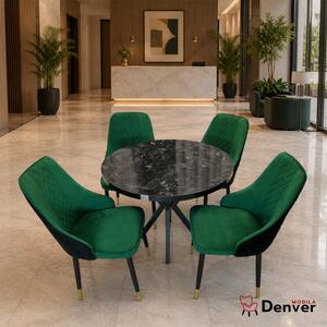 Set masa Hamburg Black Marble cu 4 scaune Modena verde, DENVER, picioare metalice negre, forma rotunda, 90x73 cm