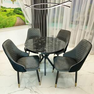 Set masa Hamburg Black Marble cu 4 scaune Modena gri, DENVER, picioare metalice negre, forma rotunda, 90x73 cm