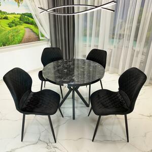 Set masa Hamburg Black Marble cu 4 scaune Goteborg negru, DENVER, picioare metalice negre, forma rotunda, 90x73 cm