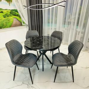 Set masa Hamburg Black Marble cu 4 scaune Goteborg gri, DENVER, picioare metalice negre, forma rotunda, 90x73 cm
