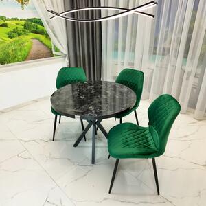 Set masa Hamburg Black Marble cu 3 scaune Goteborg verde, DENVER, picioare metalice negre, forma rotunda, 90x73 cm
