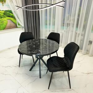 Set masa Hamburg Black Marble cu 3 scaune Goteborg negru, DENVER, picioare metalice negre, forma rotunda, 90x73 cm