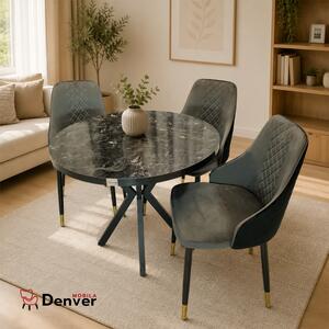 Set masa Hamburg Black Marble cu 3 scaune Modena gri, DENVER, picioare metalice negre, forma rotunda, 90x73 cm