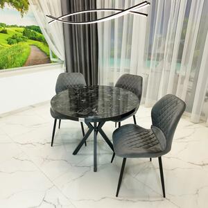 Set masa Hamburg Black Marble cu 3 scaune Goteborg gri, DENVER, picioare metalice negre, forma rotunda, 90x73 cm