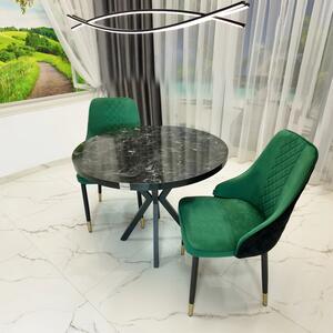Set masa Hamburg Black Marble cu 2 scaune Modena verde, DENVER, picioare metalice negre, forma rotunda, 90x73 cm