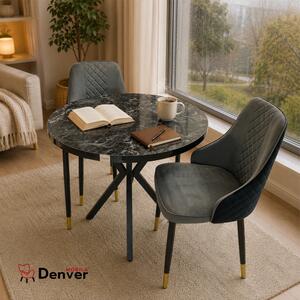 Set masa Hamburg Black Marble cu 2 scaune Modena gri, DENVER, picioare metalice negre, forma rotunda, 90x73 cm