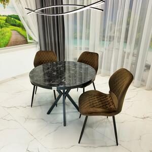 Set masa Hamburg Black Marble cu 3 scaune Goteborg maro, DENVER, picioare metalice negre, forma rotunda, 90x73 cm